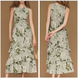 Reformation Green Floral Midi Dress